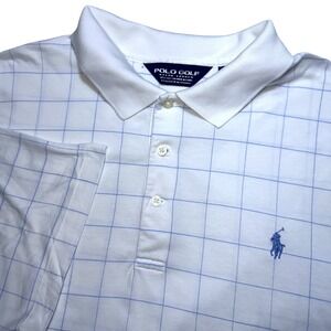 Polo Golf Ralph Lauren Mens XL White Blue Windowpane Check Preppy shirt